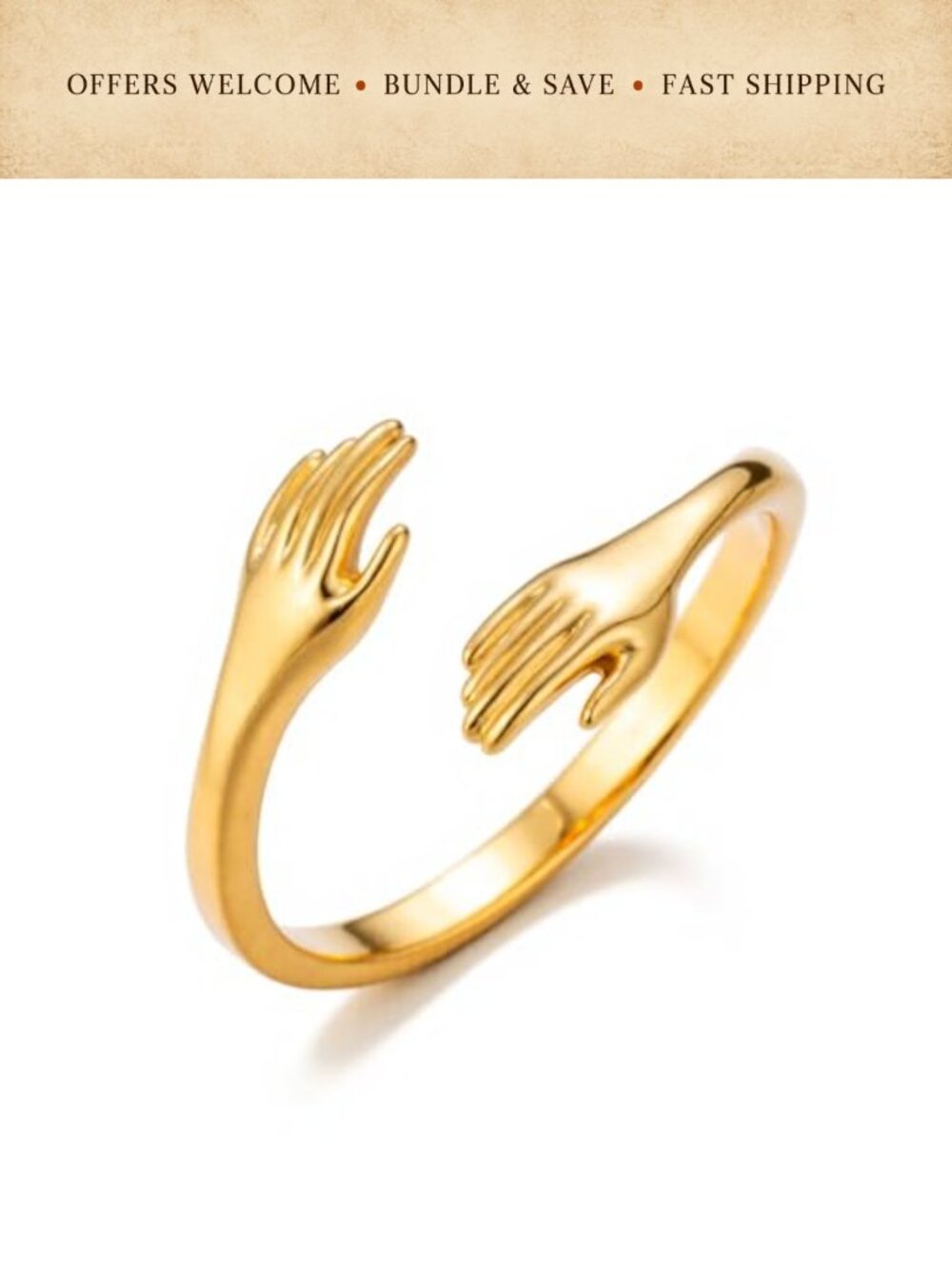 Open Band Hug Ring 18K Gold Plated Stainless Steel Adjustable Women's Jewelry